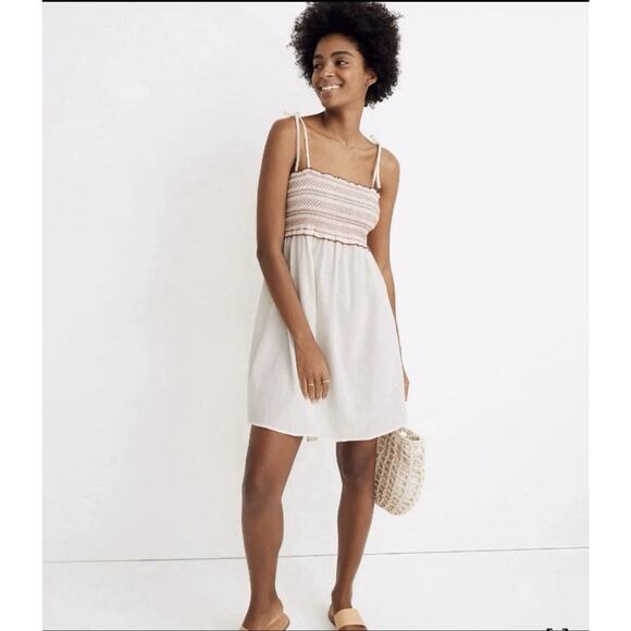 Madewell Tie Strap Smocked Mini Dress Size XL Coastal Beach 90s Y2K - Picture 1 of 12